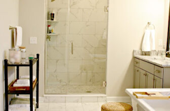 Two-Toned Hemnes Glass Cabinet Makeover for Bathroom | Thrifty Decor Chick